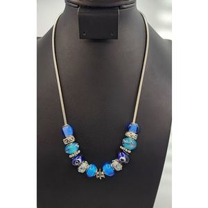Blue Beaded Necklace with Silver Snake Chain